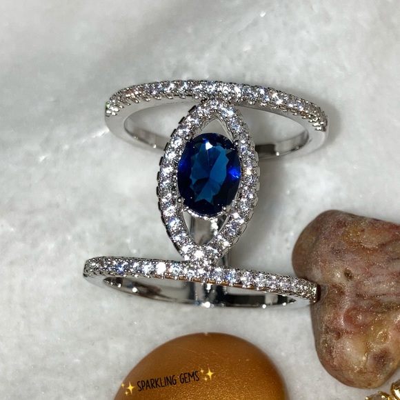 HOT Paved Double Band Geometric Marquise Halo Ring - Picture 7 of 10